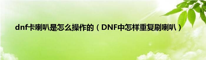 dnf卡喇叭是怎么操作的（DNF中怎样重复刷喇叭）